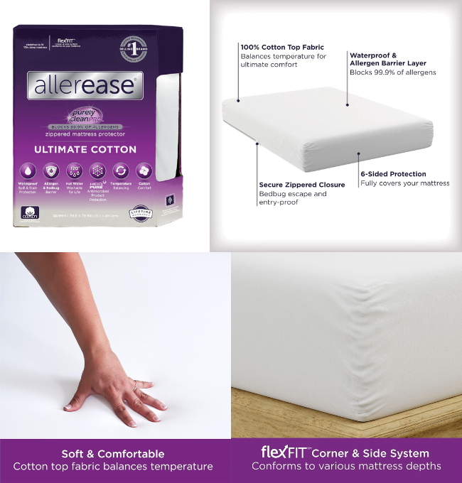 AllerEase Ultimate Allergy Protection and Comfort Zippered Mattress Protector, Queen