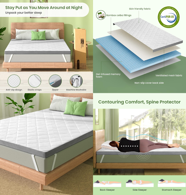 BedStory 3 Inch Firm Mattress Topper Queen, High-Density Foam Provides Extra Lumbar Support, Relieve Shoulder Pain, Firm & Supportive Cooling Gel Memory Foam for Pressure Relief, 30 Days Trial