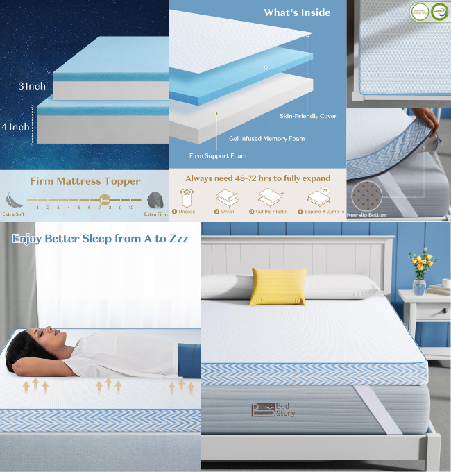 BedStory Firm Mattress Topper Queen Size - 3 Inch Memory Foam Bed Toppers - High Density Foam Mattress Pad for Back Pain Relief