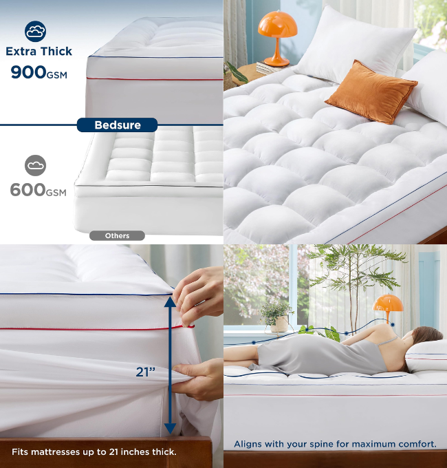 Bedsure Mattress Topper Queen Size - Extra Thick Mattress Pad Cover with 8-21