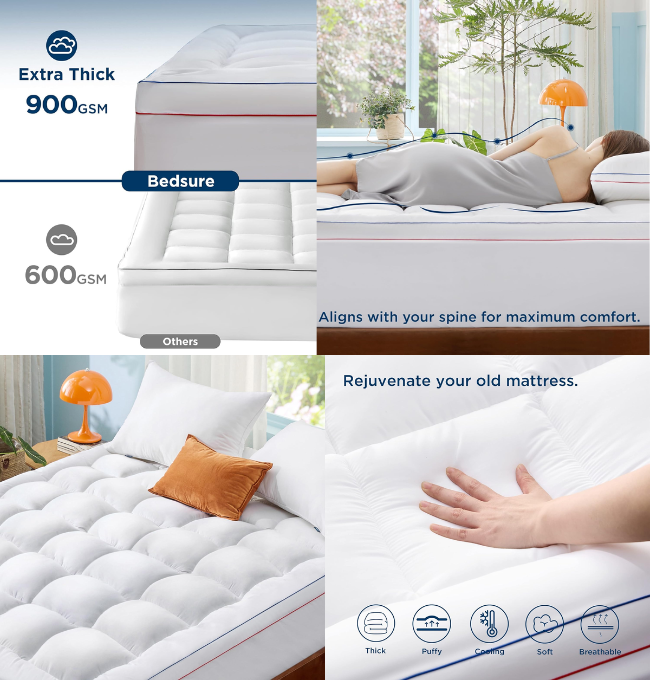 Bedsure Mattress Topper Queen Size - Extra Thick Mattress Pad Cover with 8-21