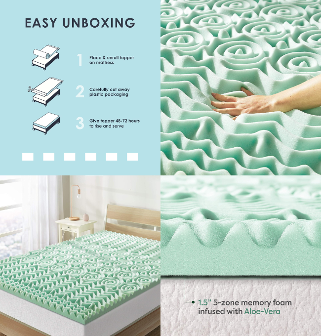 Best Price Mattress Full Mattress Topper - 1.5 Inch 5-Zone Memory Foam Bed Topper Aloe Infused Cooling Mattress Pad, Full Size