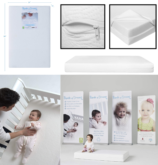 BUNDLE OF DREAMS Flagship 5" Organic Cotton Cover 2 Stage Mini Crib Mattress, 100% Breathable, Hypoallergenic, Non-Toxic for Portable Cribs or Mini Cribs
