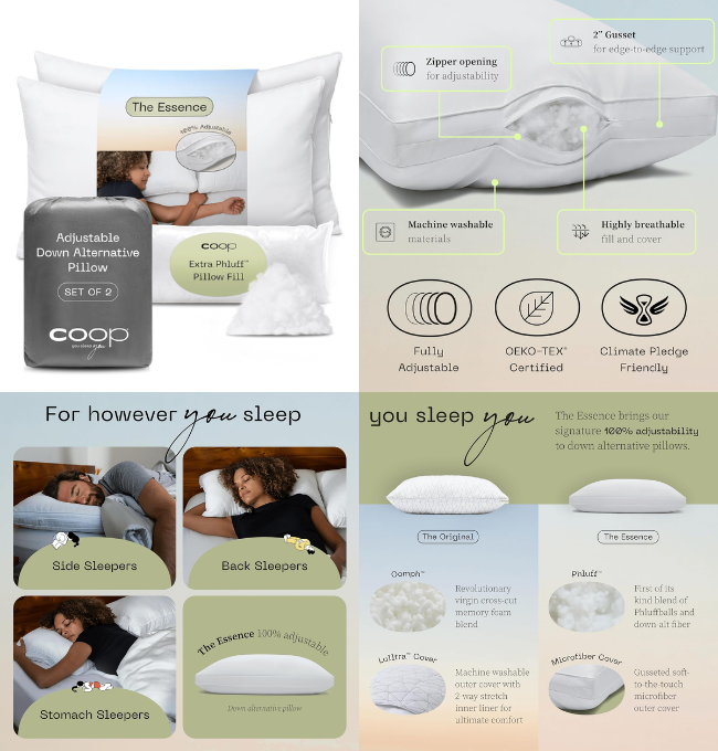 Coop Home Goods The Essence Down Alternative Pillow King Size Set of 2, Best Pillows for Sleeping, Adjustable Alternative to Down Pillows, Luxury Hotel Pillows for Back, Stomach or Side Sleepers