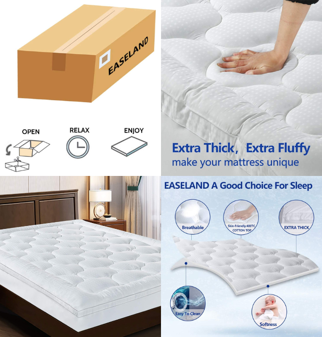 EASELAND Queen Size Mattress Topper Pillow Top Mattress Cover Quilted Fitted Mattress Protector Cotton Top 8-21