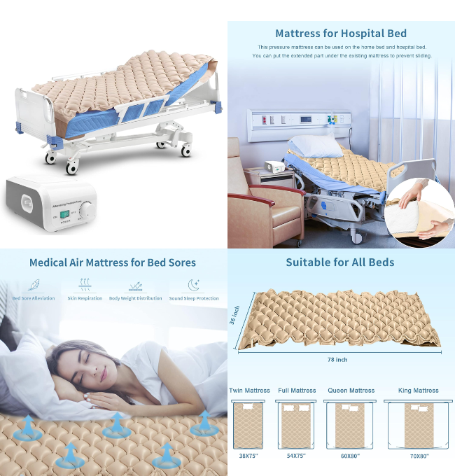 ESLYYDS Alternating Air Pressure Mattress for Medical or Standard Bed with Electric Quiet Pump System and Pad Topper to Prevent Bed Sores and Pressure Ulcer Relief, Air Mattress for Hospital and Home