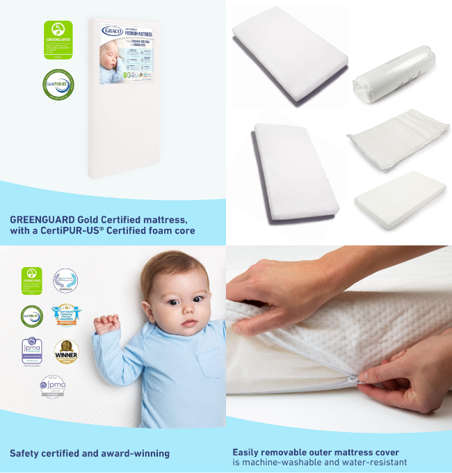 Graco Premium Crib & Toddler Mattress - GREENGUARD Gold and OEKO-TEX STANDARD 100 Certified, CertiPUR-US Certified Foam, Machine Washable Cover, Waterproof Sleep Surface, Fits Crib & Toddler Bed