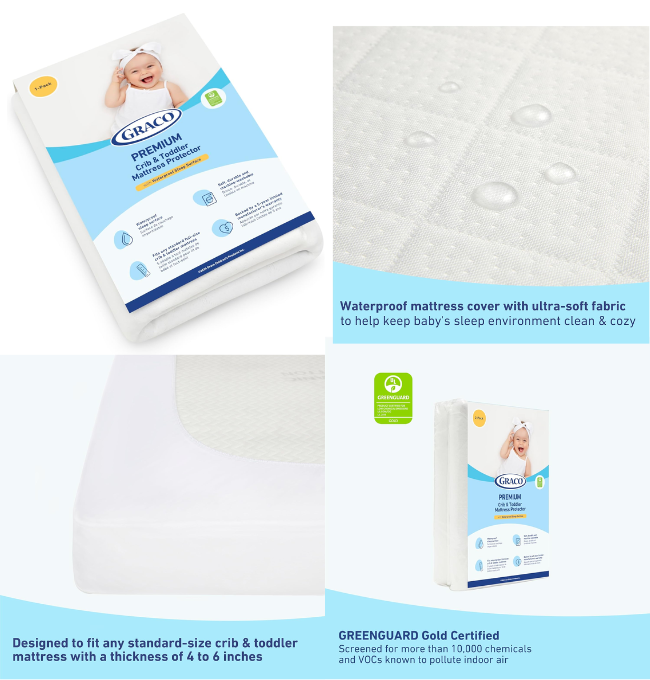 Graco Premium Waterproof Crib and Toddler Mattress Protector (2 Pack) – GREENGUARD Gold Certified, Machine-Washable & Dryer-Friendly, Waterproof Sleep Surface, Fits Crib & Mattress