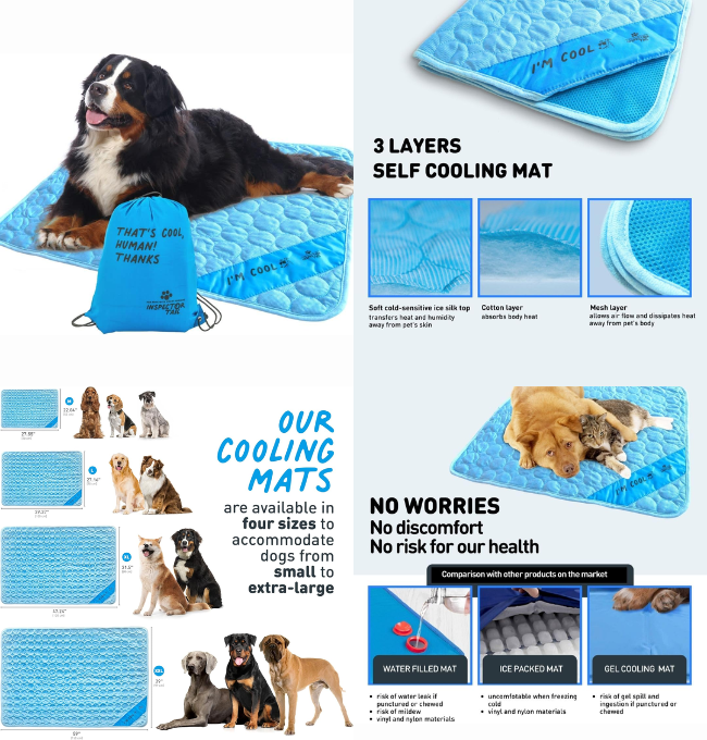 INSPECTOR TAIL Self Cooling & Traveling Mat + Free String Bag Pack/Washable & Portable Pet Soft Pad for Indoor or Outdoor/Perfect for Dog & Cats for Car Travel Kennel Sofa Bed Floor/Blue