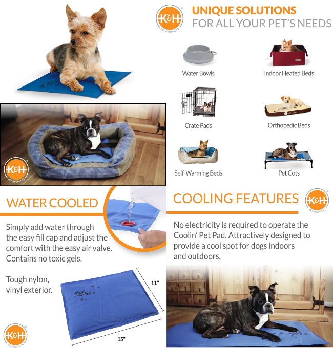 K&H Pet Products Dog Cooling Mat, Outdoor Pet Bed Cooling Pad for Dog Travel Carriers, Easy Carry Non-Toxic No Gel Cooling Dog Bed for Summer, For Cats, Rabbits and More - Blue Small 15