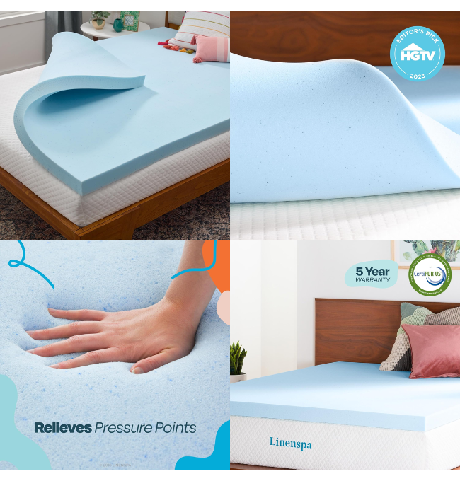 LINENSPA Memory Foam Mattress Topper - 3 Inch Gel Infused Memory Foam - Plush Feel - Cooling and Pressure Relieving - CertiPUR Certified - Dorm Room Essentials - Twin Size