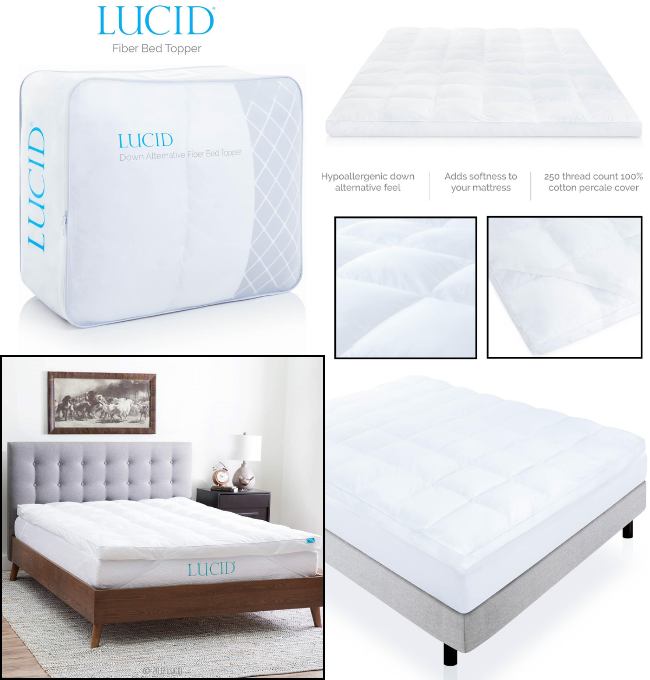 LUCID Ultra Plush 3 Inch Down Alternative Fiber Bed Mattress Topper - Allergen Free Pillow Top - Soft and Breathable Cotton Percale Cover - Queen Size , White