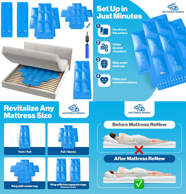 Mattress Renew - The ONLY CUSTOMIZABLE MATTRESS SUPPORT SYSTEM - Sagging Mattress Support - Lower Back Pain - Saggy Bed - Sinking Mattress - Fix Mattress Dip - Fix Sagging Mattress