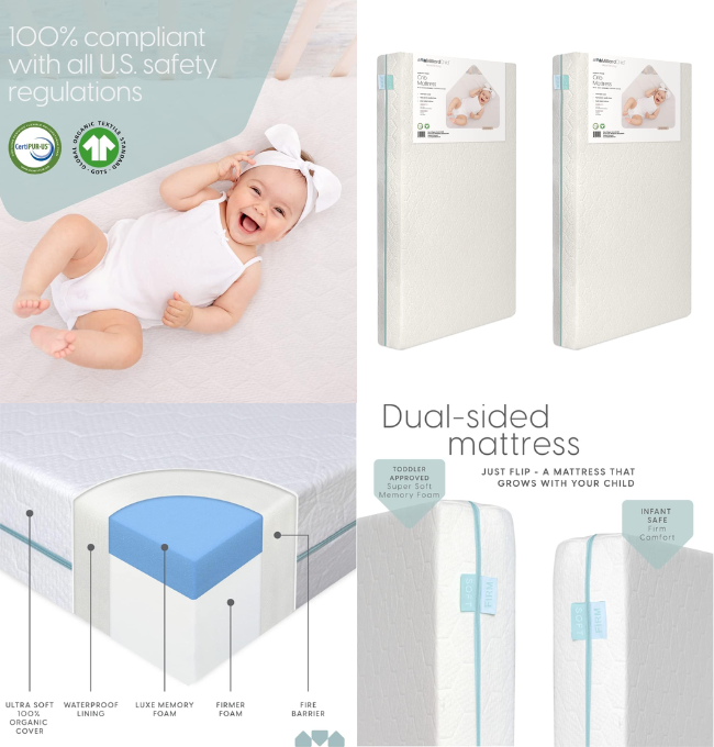 Milliard 100% Organic Cotton Cover Baby Crib and Toddler Mattress, Memory Foam Dual Sided 2 Stage for Infant and Toddlers Bed, Washable + Waterproof Outer Cover, CertiPUR and GOTS Certified