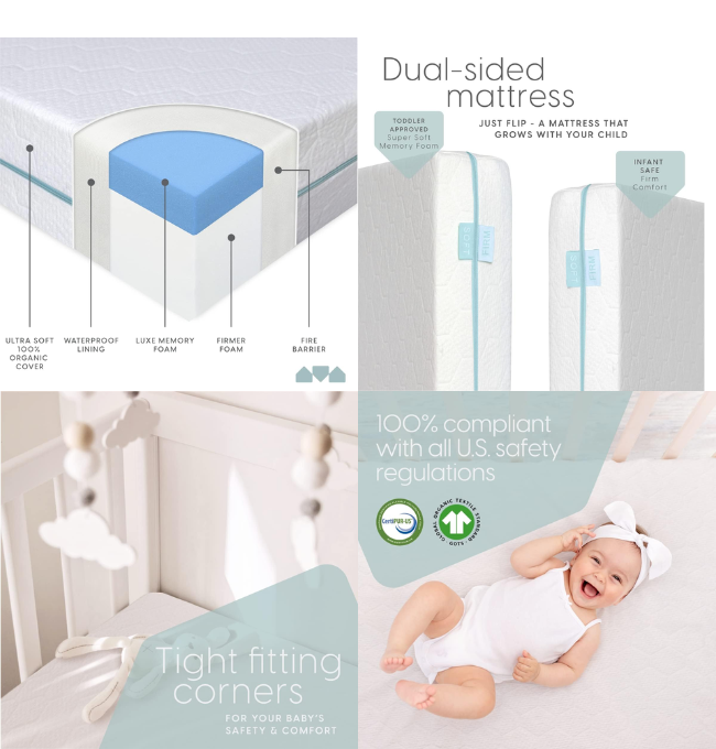 Milliard 100% Organic Cotton Cover Baby Crib and Toddler Mattress, Memory Foam Dual Sided 2 Stage for Infant and Toddlers Bed, Washable + Waterproof Outer Cover, CertiPUR and GOTS Certified