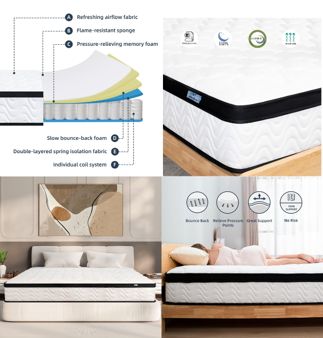 MOLBIUS King Size Mattress | 12 Inch Hybrid Mattresses King in a Box | Medium Firm Memory Foam and Individual Pocket Springs | Fiberglass Free Bed Matress | Breathable | CertiPUR-US