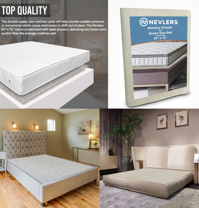 Nevlers 54"x72" Non Slip Mattress Pad Queen Size | Heavy Duty PVC Mattress Slide Stopper| Keep Mattress from Sliding | Non-Skid Cushion Grip Pads for Mattress Toppers, Box Spings & Bed Frames
