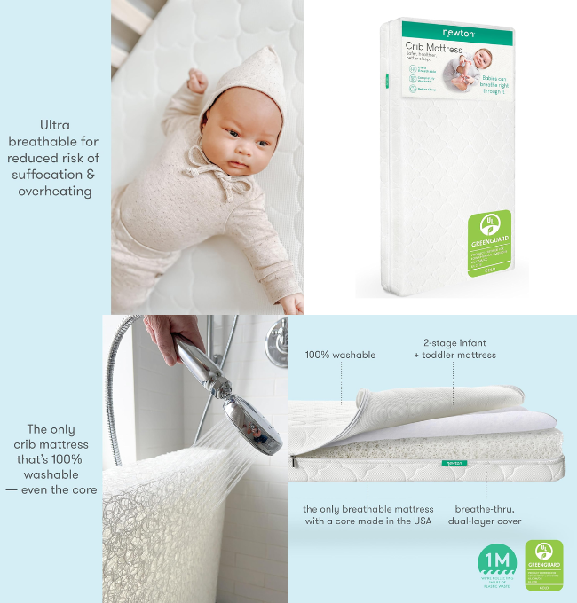 Newton Baby Crib Mattress and Toddler Bed - 100% Breathable Proven to Reduce Suffocation Risk, 100% Washable, 2-Stage, Non-Toxic Better Than Organic, Removable Cover - Deluxe 5.5