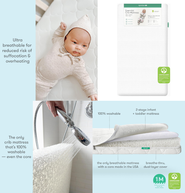 Newton Baby Essential Crib Mattress | Baby Mattress for Crib, Dual-Layer, Safe, 100% Breathable & Machine Washable Infant Crib Mattress, Removable Cover, Thick Cushion, White