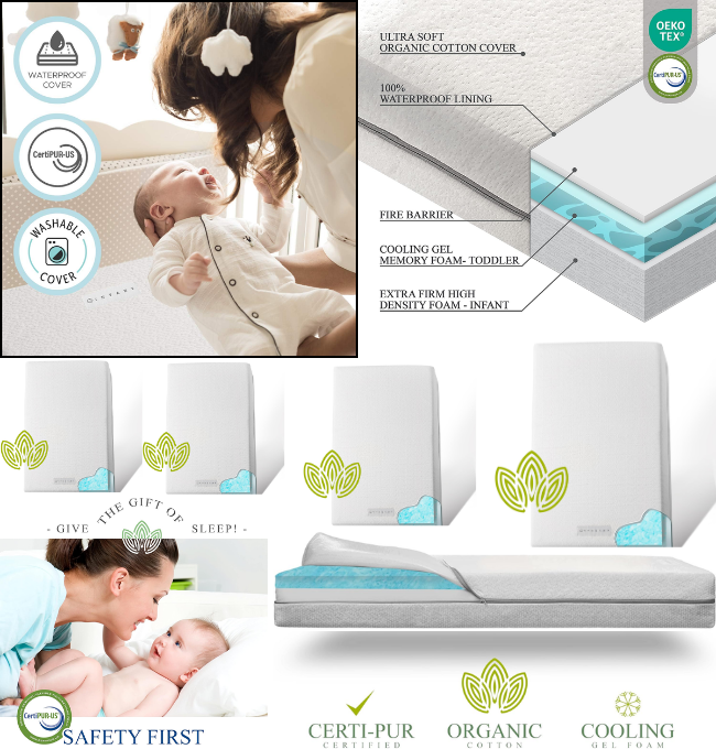 Organic Cotton Dual-Sided Crib Mattress | 2-Stage Premium Memory Foam CertiPUR-US Hypoallergenic Baby Mattress, Firm Support for Infant, Cooling Gel for Toddler, Waterproof & Washable Cover, 52x27x5.5