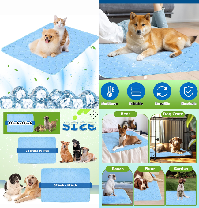 PatiencET Dog Cooling Mat, 22'' x 28'' Pet Cooling Mat for Dogs Cats, Summer Ice Silk Dog Cooling pad & Washable Pee Pad for Indoor or Outdoor - Bottom Waterproof and Anti Slip