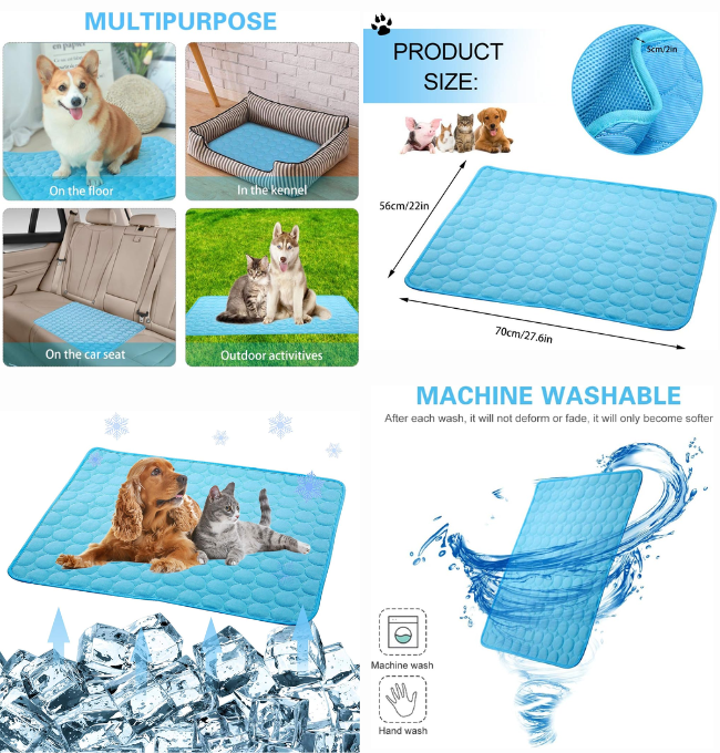 Pet Cooling Mat for Dogs Cats-Ice Silk Dog Cooling Mats, Summer Dog Cooling Pads, Dog Crate Mat Cat Cooling Mat, Portable & Washable Pet Cooling Blanket for Kennel/Sofa/Bed/Floor/Car Seats