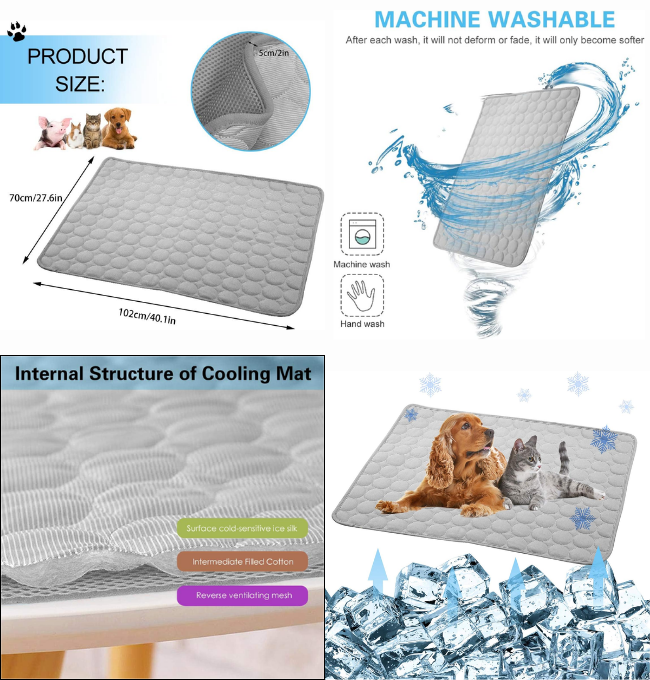 Pet Cooling Mat for Dogs Cats-Ice Silk Dog Cooling Mats, Summer Dog Cooling Pads, Dog Crate Mat Cat Cooling Mat, Portable & Washable Pet Cooling Blanket for Kennel/Sofa/Bed/Floor/Car Seats