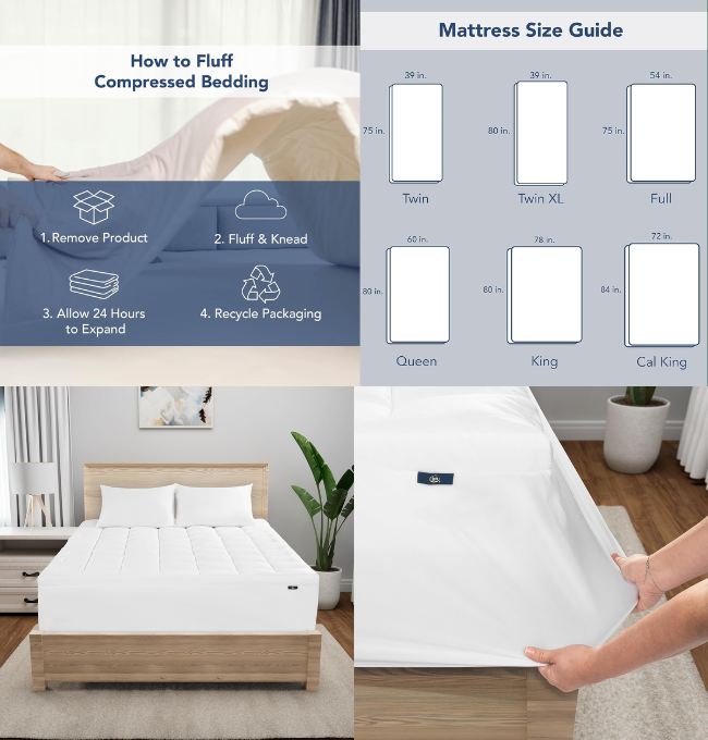 Serta Memory Flex Soft Queen Mattress Topper, 2" Pillow Top Mattress Pad, Cushioning Stain Resistant Mattress Protector with 15" Pocket for Secure Fit, Machine Washable, White