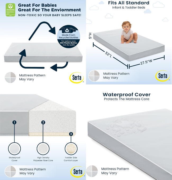 Serta Perfect Start Limited Dual Sided Baby Crib Mattress and Toddler Mattress, Breathable Fiber Core, GREENGUARD Gold Certified, Waterproof, 7 Year Warranty, Made in USA