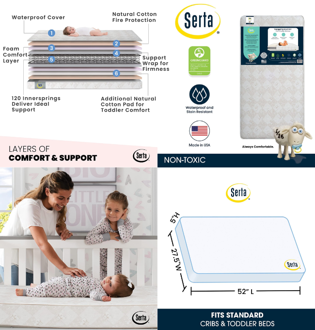 Serta Tranquility Eco Firm 2-Stage 6" Premium Baby Crib Mattress & Toddler Mattress - Waterproof - GREENGUARD Gold Certified