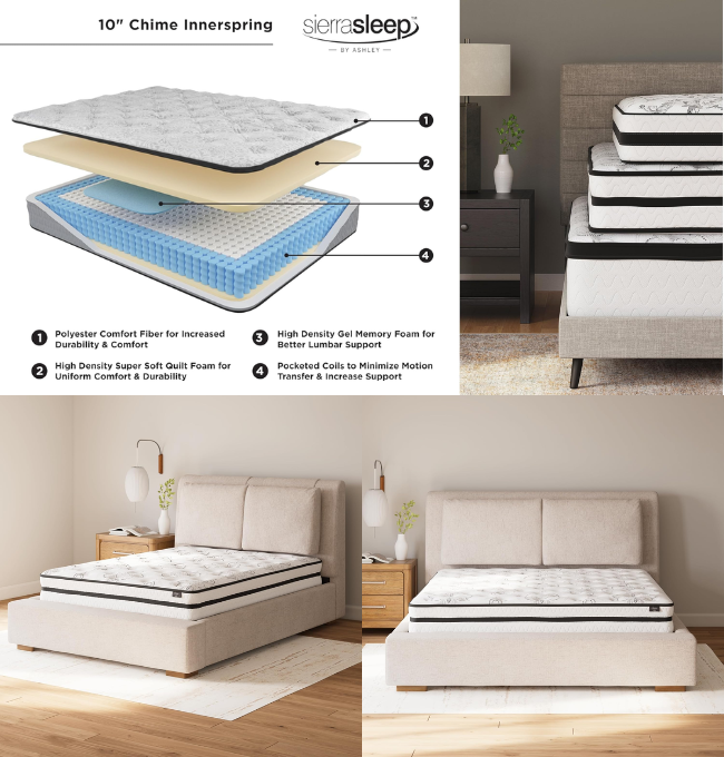 Signature Design by Ashley Queen Size Chime 10 Inch Medium Firm Hybrid Mattress with Cooling Gel Memory Foam, White