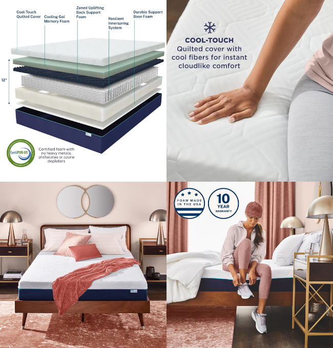 Sleep Innovations Shiloh Hybrid 12 Inch Cooling Gel Memory Foam and Innerspring Coil Mattress, Queen Size, Bed in a Box, Cradling Medium Support