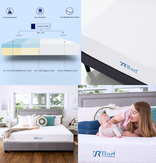 Sunrising Bedding 12" Gel Memory Foam Mattress in a Box Twin Size, Firm, No Harmful Chemicals, No Fiberglass, Adjustable Bed Frame Compatible
