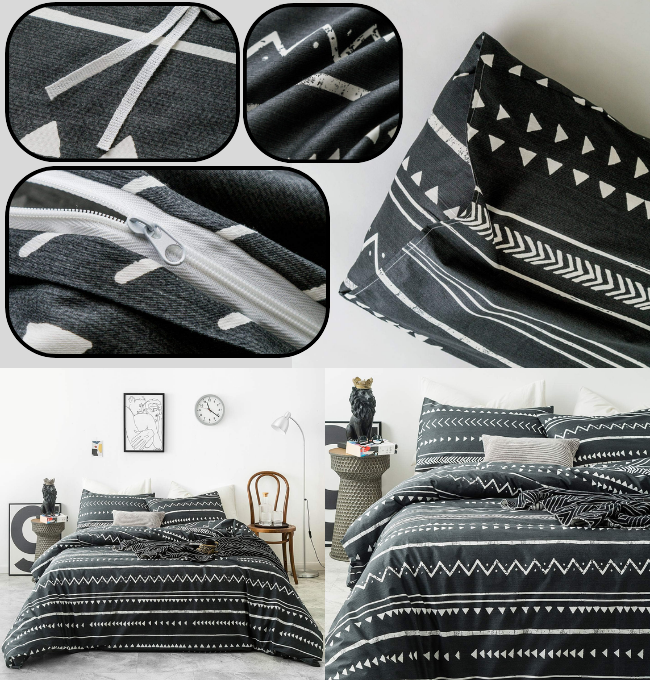 YuHeGuoJi Black and White Duvet Cover King 100% Cotton Boho Triangle Striped Duvet Cover 3 Pcs Set 1 Southwestern Bohemian Duvet Cover with Zipper Ties 2 Pillowcase Aztec Geometric Bedding.