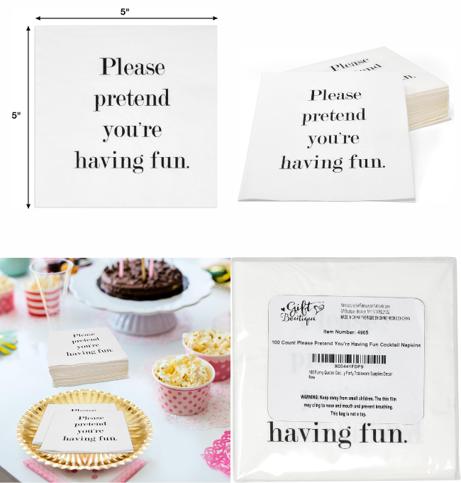 100 Funny Quotes Cocktail Napkins Disposable Paper Please Pretend You're Having Fun Dessert Napkin