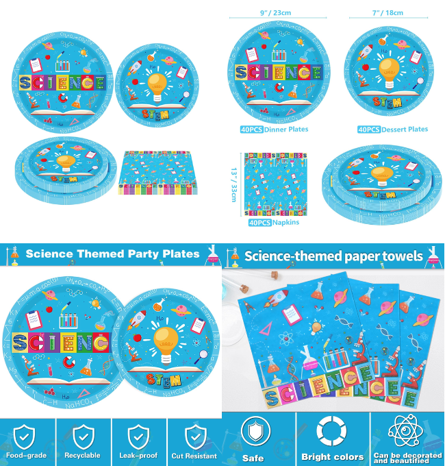 120 PCS Science Party Decorations Mad Scientist Theme Birthday Party Supplies Science Party Paper Dinnerware-Plate, Napkin for kid Science Lab Birthday Party Decoration Baby Shower for 40 Guests