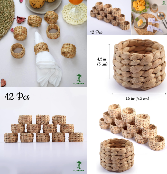 12pcs Round Woven Napkin Ring, Water Hyacinth Napkins Rings, Rustic Napkin Rings, Handmade Braided Grass Napkin Ring, Farmhouse Napkin Rings, Spring Napkin Rings, Napkin Holder Set of 12