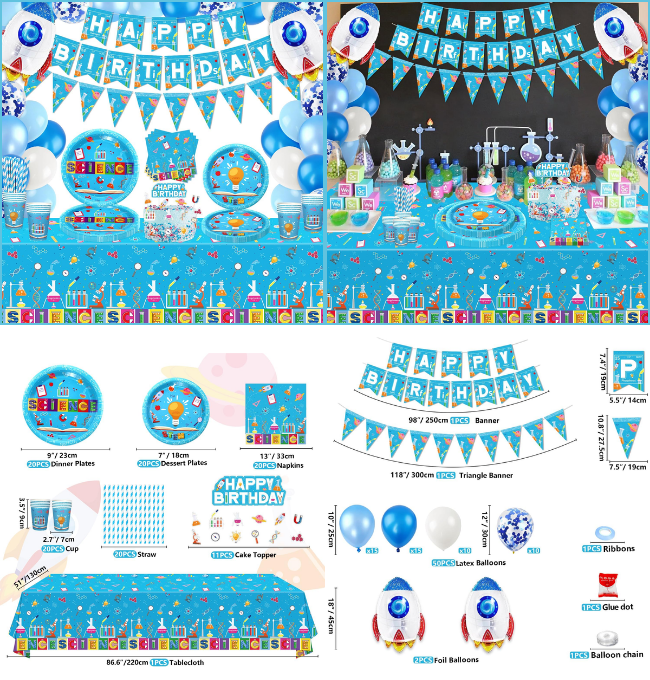 171 Pcs Science Party Supplies Mad Scientist Birthday Party Decoration Science Party Paper Dinnerware Laboratory Theme Favors for kid Science Lab Birthday Party Decoration Baby Shower for 20 Guests