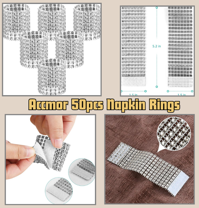 Accmor 50pcs Napkin Rings, Silver Napkin Rings Buckles for Table Decorations, Wedding, Dinner,Party, DIY Decoration