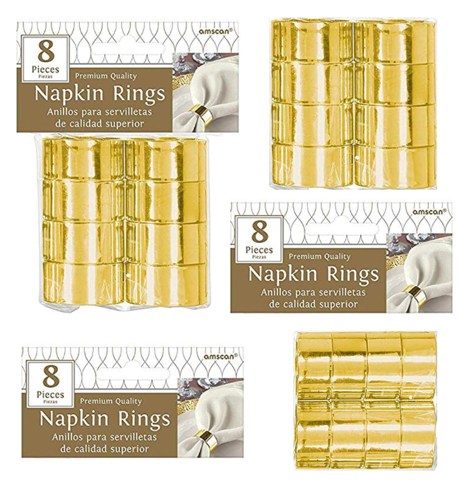 Amscan Elegant Gold Plastic Round Napkin Rings - 1.5" (Pack of 8) - Ideal for Stylish Table Accessory