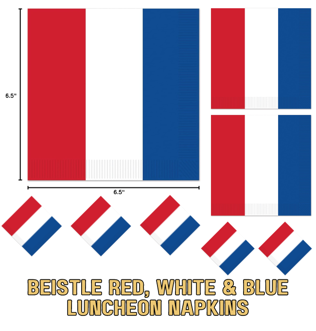 Beistle Red, White & Blue Luncheon Napkins. Beistle, Guardanapos de almoço com tema branco e azul, vermelho/branco/azul