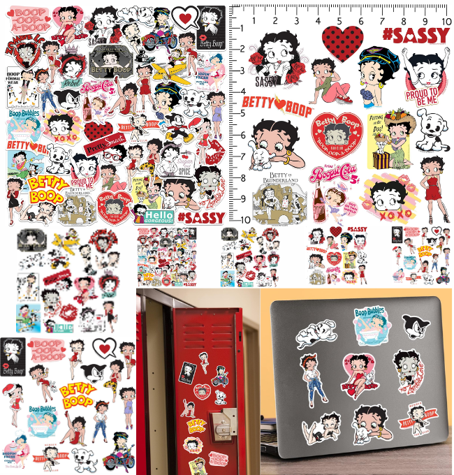 Betty Boop 50CT Sticker Pack Large Deluxe Stickers Variety Pack - Laptop, Water Bottle, Scrapbooking, Tablet, Skateboard, Indoor/Outdoor - Set of 50