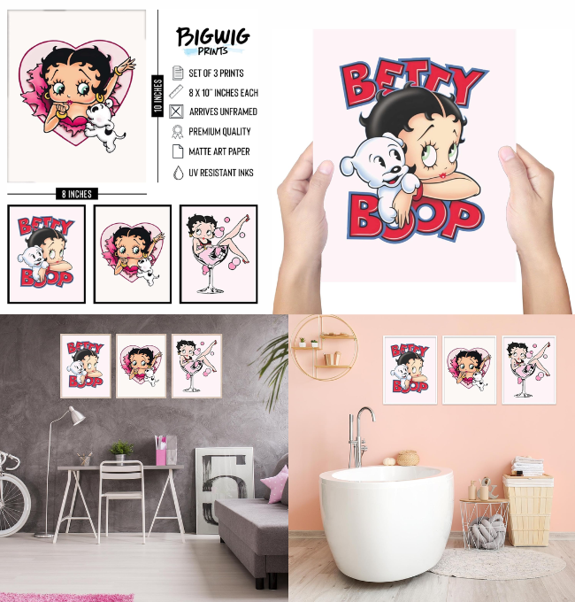 BigWig Prints Betty Boop Poster - Betty Boop Gifts, Betty Boop Decor, Betty Boop Room Decor, Betty Boop Birthday Decorations, Betty Boop Party Decorations, Betty Boop Gift - Unframed Set of 3 (8x10)