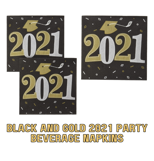 Black And Gold 2021 Party Beverage Napkins