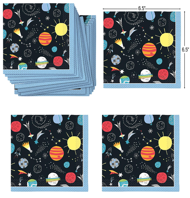 Multicolor Outer Space Adventure Luncheon Paper Napkins (Pack of 16) - Eye-Catching Party Accessory For Ultimate Celebration Fun