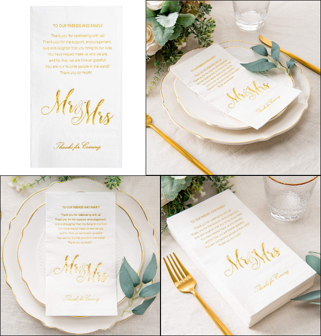 Crisky Gold Mr & Mrs Dinner Napkins Wedding Dinner Napkins Replace Thank You Card Disposable Decorative Towels for Wedding Shower Banquet Rehearsal Dinner Decorations,50 Pcs, 3-ply, 12