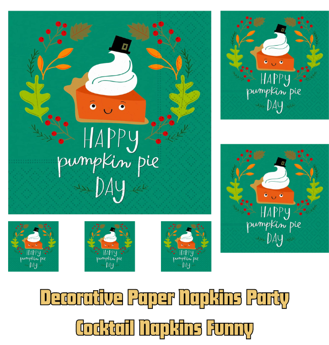 Decorative Paper Napkins Party Cocktail Napkins Funny - Thanksgiving Napkins and Fall Table Decor - Disposable Beverage Napkins Pumpkin Decor Fall Party Napkins Pie Day 5