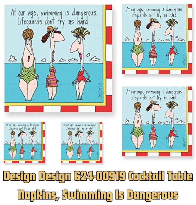 Design Design 624-00919 Cocktail Table Napkins, Swimming is Dangerous, 5-inch Square, Multi