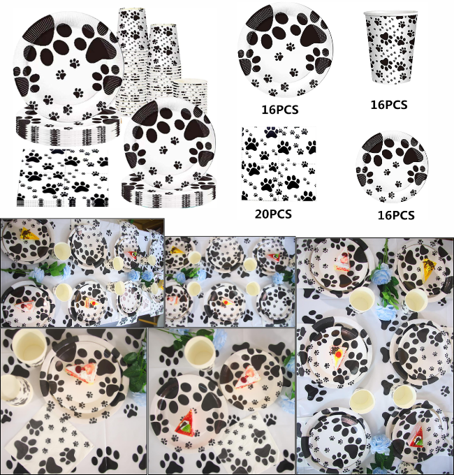 Dog Paw Prints Party Supplies, Dog Paw Prints Theme Tableware Set Including Paper Plates Cups Napkins for Birthday Baby Shower Party -Serves 16…