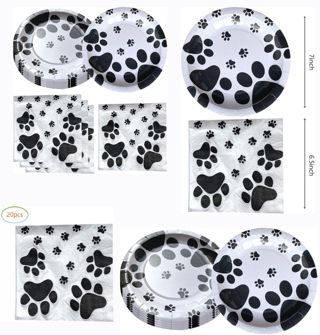 
Fenghu 40Pcs Dog Paw Prints Birthday Party Supplies, 20 Plates and 20 Napkins, Dog Paw Prints Theme Birthday Party Decorations for Kid Baby Shower